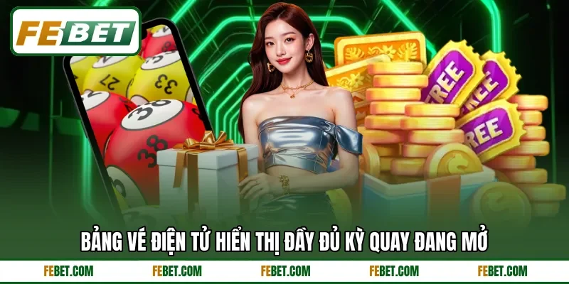 Bảng vé điện tử hiển thị đầy đủ kỳ quay đang mở